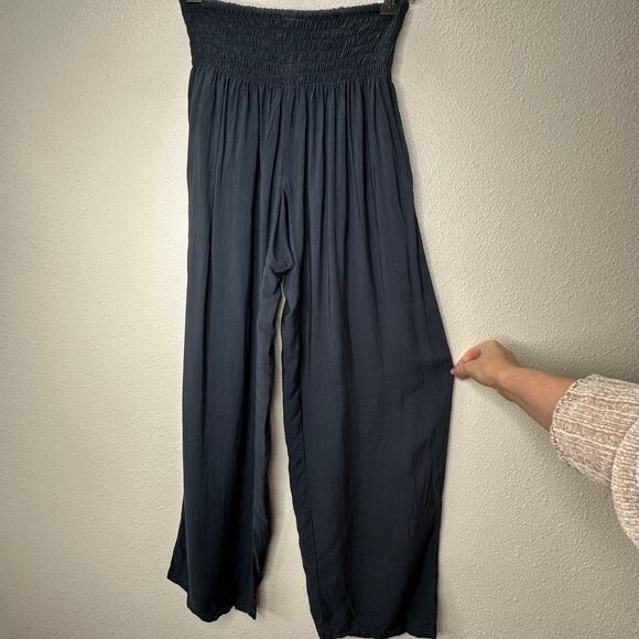 NWT Paradise Island Navy Blue Ruched Drawstring Wide Leg Casual Pants OS - Picture 8 of 16